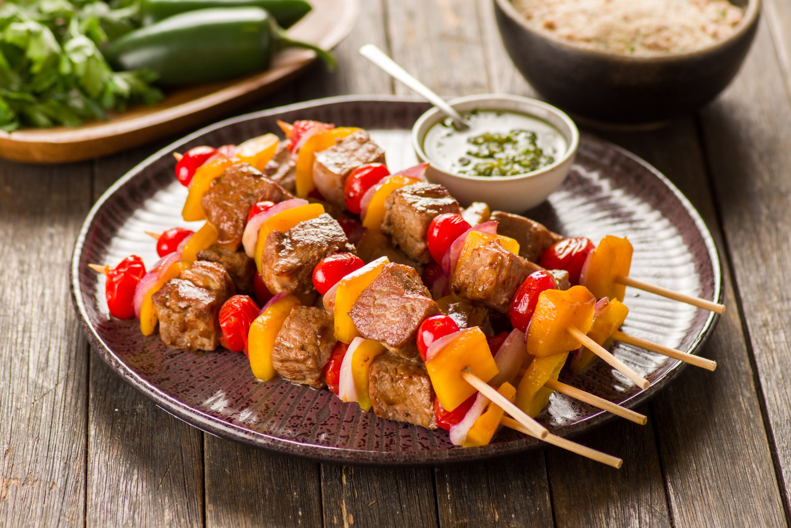 GRILLED STRIPLOIN SKEWER WITH JALAPEÑO PESTO RECIPE