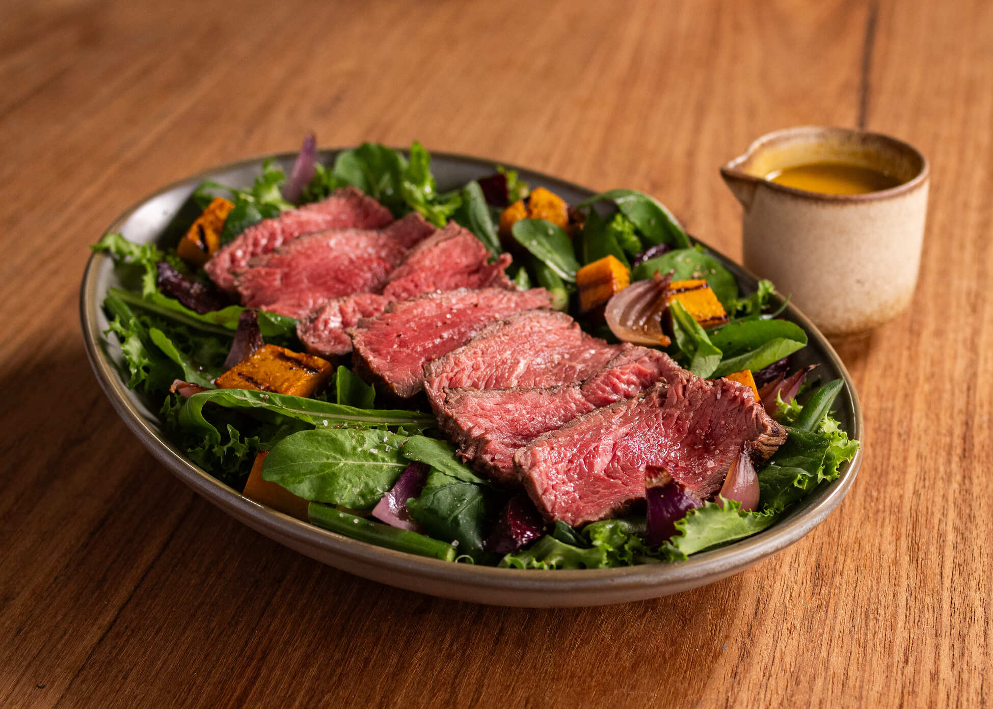 Rump steak with grilled vegetable salad