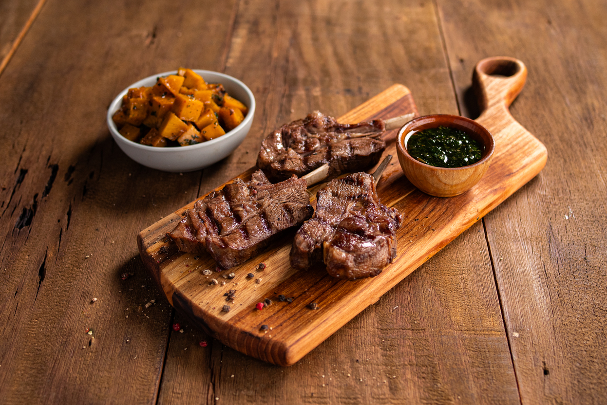 Grilled lamb rack with pumpkin and mint sauce